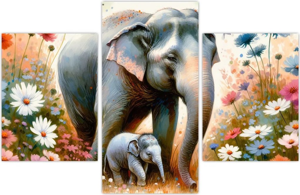 Tablou - Mama elefant, acuarelă (90x60 cm)