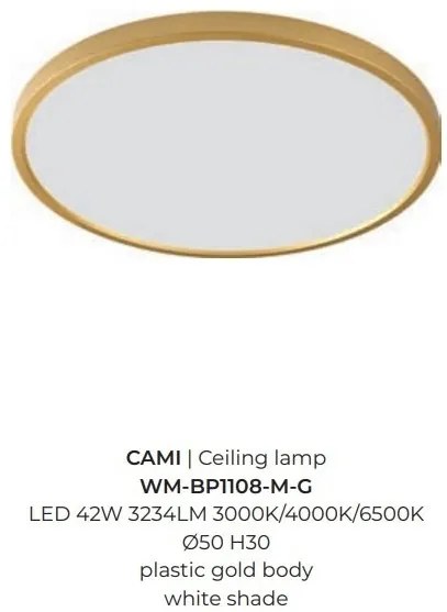 Plafoniera LED moderna design slim CAMI 50cm, auriu