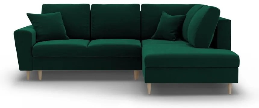 Colțar verde extensibil, cu spațiu de depozitare cu tapițerie din catifea (cu colț pe partea dreaptă-în formă de ”L”) Kyoto – Cosmopolitan Design