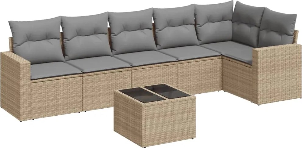 vidaXL Set canapele de grădină, 7 piese, cu perne, bej, poliratan