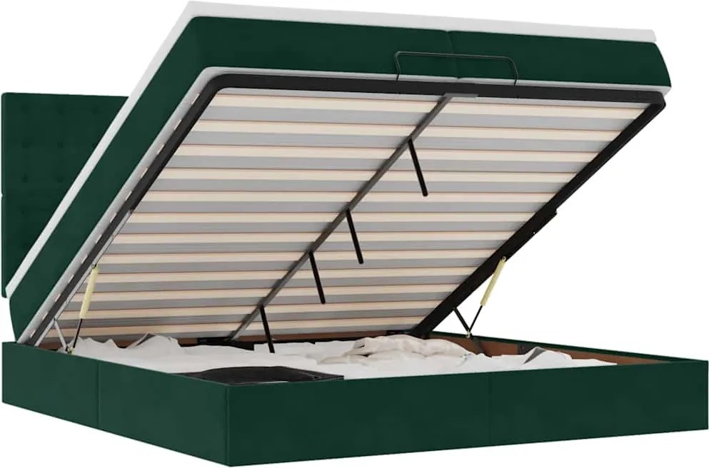 vidaXL Cadru de pat otoman cu saltele Verde închis 200x200cm catifea