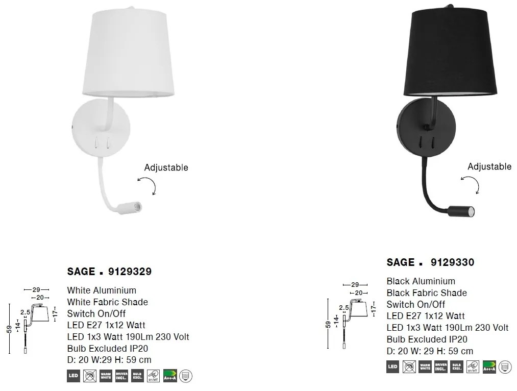 Aplica de perete moderna cu reader LED Sage neagra NVL-9129330