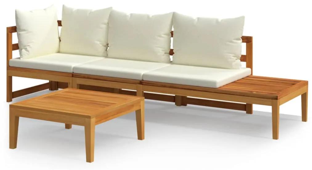 3087272 vidaXL Set mobilier grădină perne alb/crem, 3 piese, lemn de acacia