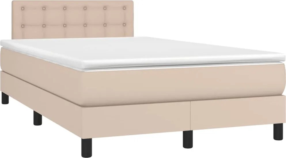 vidaXL Pat box spring cu saltea, cappuccino, 120x190cm piele ecologică