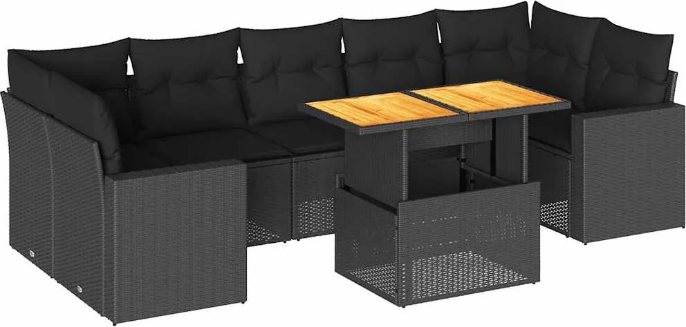 vidaXL Set mobilier de grădină cu perne, 8 piese, negru, poliratan