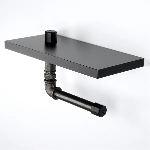 Suport de hârtie igienică cu raft BORU 12x30 cm negru