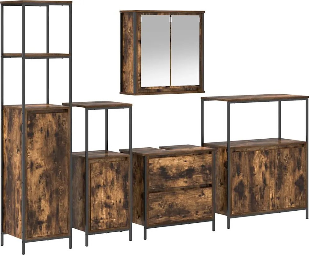 vidaXL Set de mobilier pentru baie cu ușă 5 pcs Maro 76.5 x 35 x 95 cm