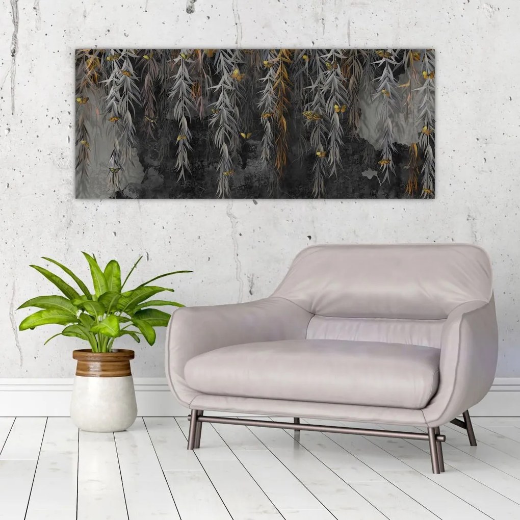 Tablou - Crenguțe de salcie, fundal negru (120x50 cm)