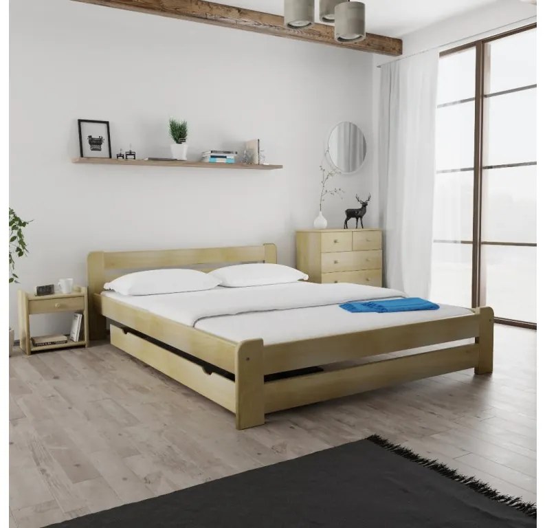 Pat Laura 140x200 cm, pin Saltele: Cu saltele Deluxe 10 cm, Somiera pat: Cu lamele drepte