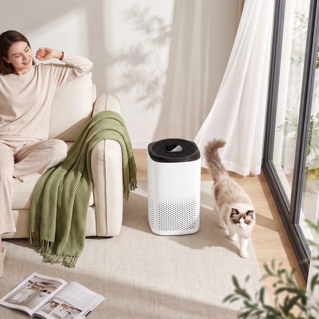 HOMCOM Purificator de Aer Smart cu Aplicație, WiFi, pentru 27 m², Filtru HEPA, CADR 225 m³/h, 28 dB | Aosom Romania
