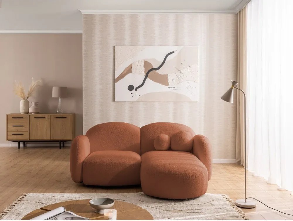 Colțar teracotă cu tapițerie din țesătură bouclé (cu colț pe partea dreaptă/cu șezlong) Orbit – Ropez