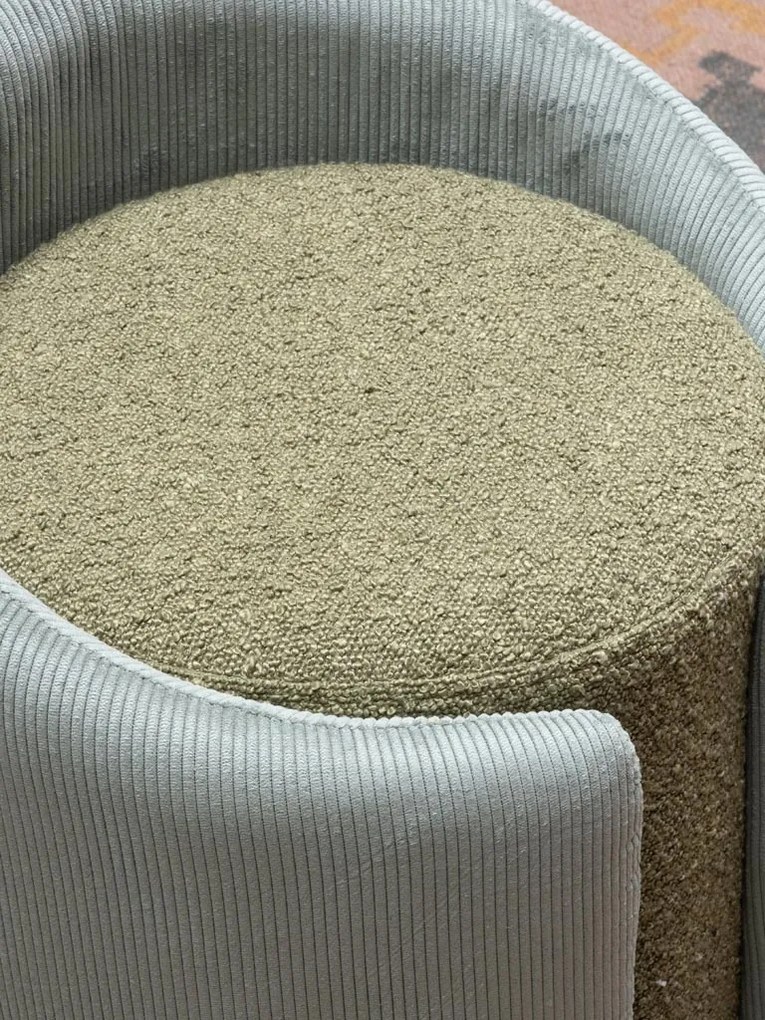 Taburet verde, rotund, din textil, Nasrine