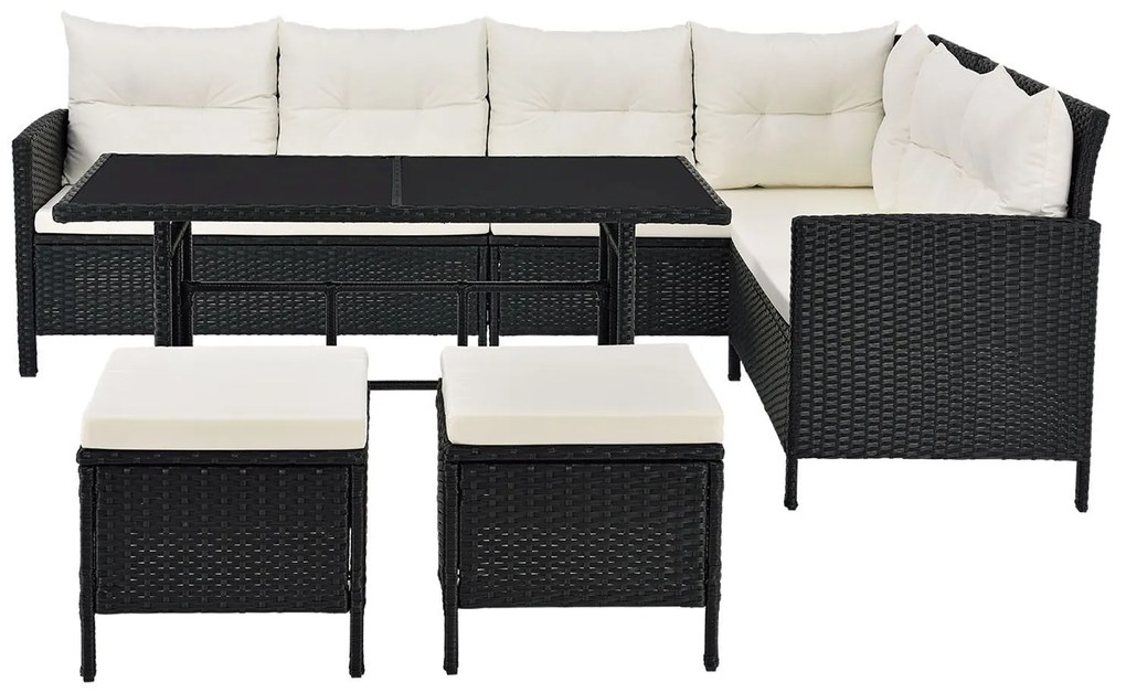 Jusky Set ratan de gradina Manacor - perne negre, albe