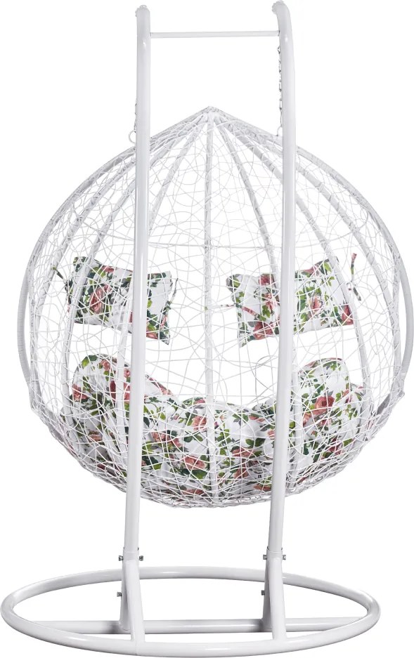 Fotoliu dublu suspendat, alb/model floral, DELIA
