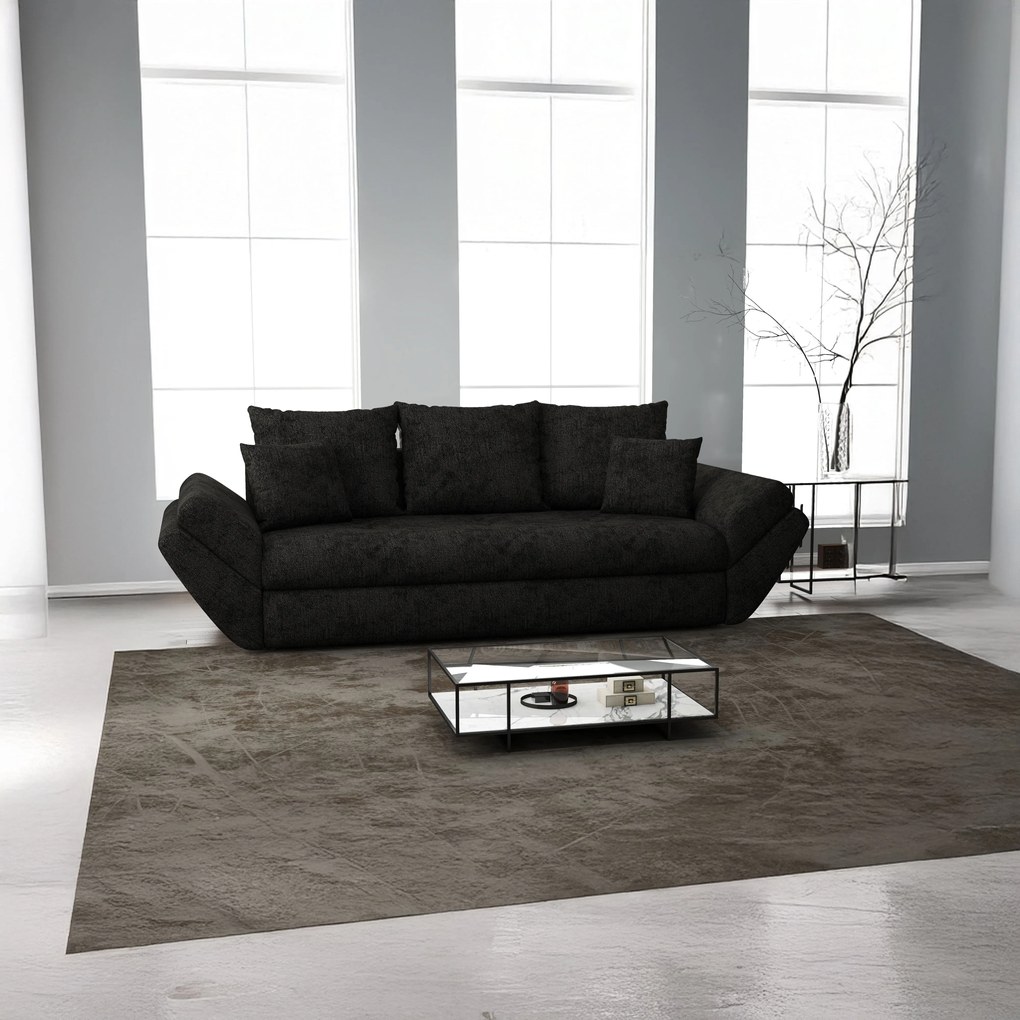 Canapea extensibilă dumonde cu ladă de depozitare si sezut confortabil din spuma high-density, Loana Enjoy Black 250x100 cm