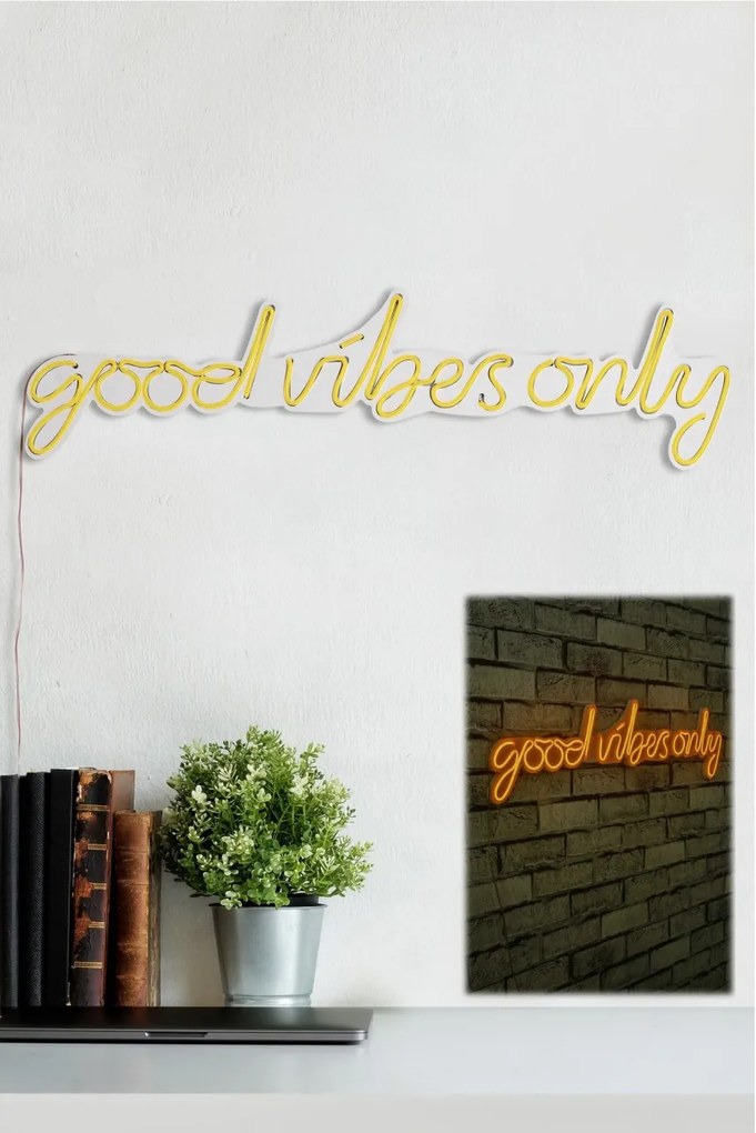 Decoratiune luminoasa LED de perete Good Vibes Only Galben 76x19x2 cm