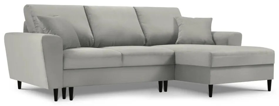 Colțar gri deschis extensibil, cu spațiu de depozitare cu tapițerie din catifea reiată (cu colț pe partea dreaptă, cu șezlong) Kyoto – Cosmopolitan Design