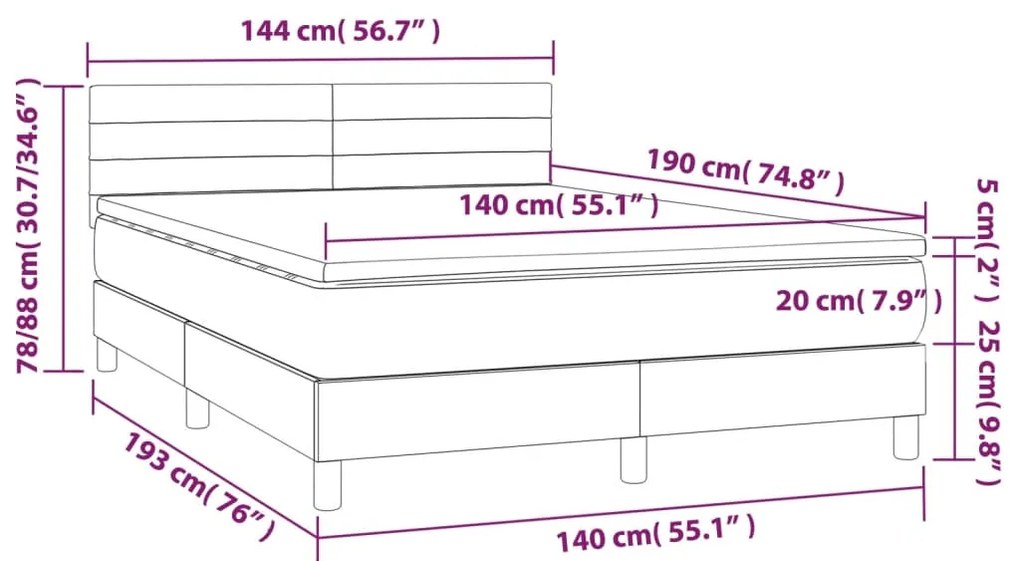 Pat cu arcuri, saltea si LED, gri inchis, 140x190 cm, catifea Morke gra, 140 x 190 cm, Benzi orizontale