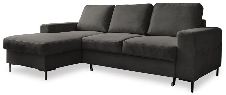 Colțar gri închis extensibil cu tapițerie din catifea reiată (cu colț pe partea stângă ) Lofty Lilly – Miuform