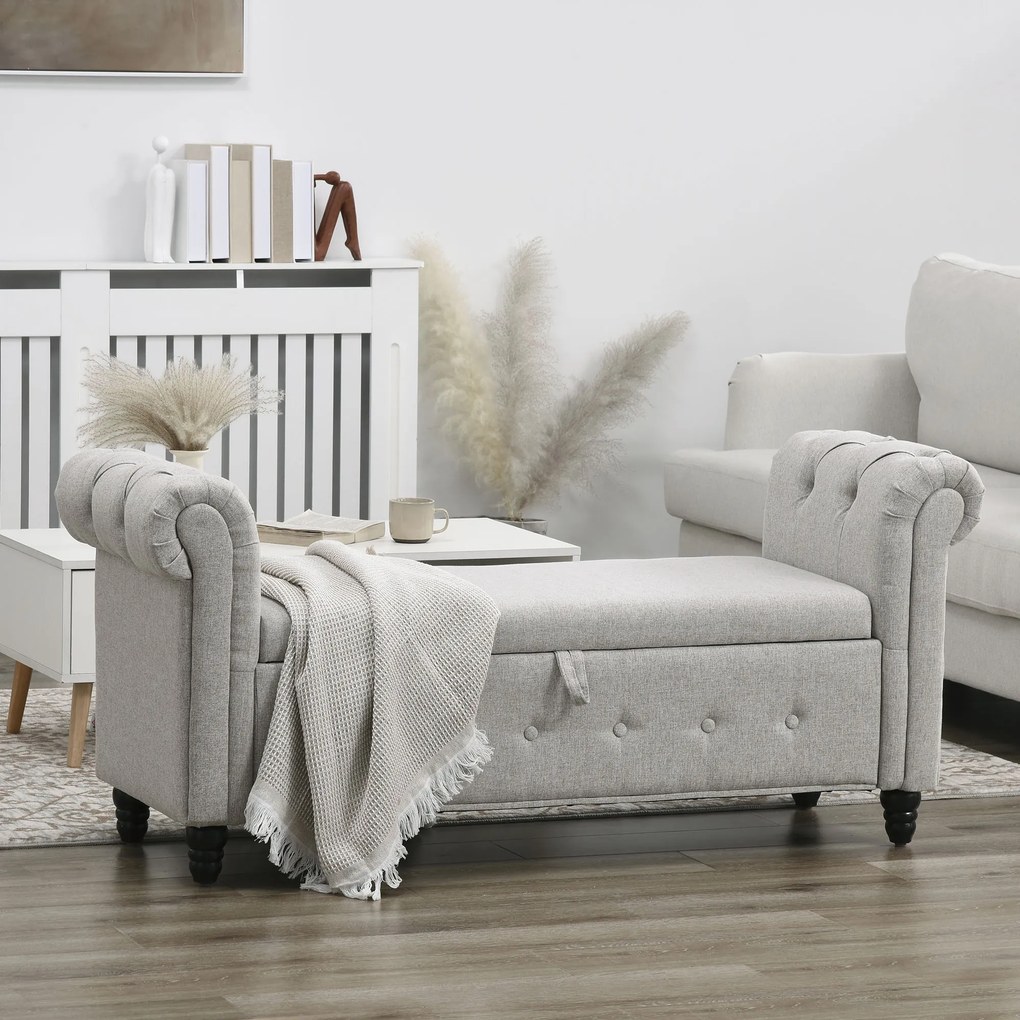 HOMCOM Banca cu depozitare, canapea cu două funcții în material textil aspect lin cu picioare de lemn 146,5 x 49 x 72 cm gri | Aosom Romania