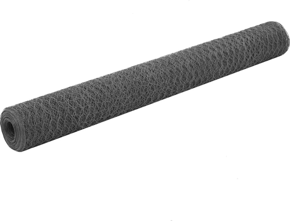 vidaXL Plasă de sârmă găini, gri, 25 x 1,2 m, oțel cu înveliș PVC