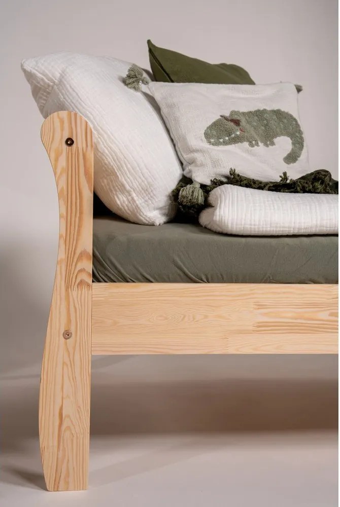 Pat pentru copii în culoare naturală din lemn de pin cu somieră 90x180 cm Roma – Adeko