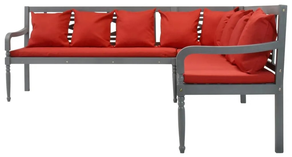 43697 vidaXL Set mobilier de grădină, 3 piese, gri/roșu, lemn masiv acacia