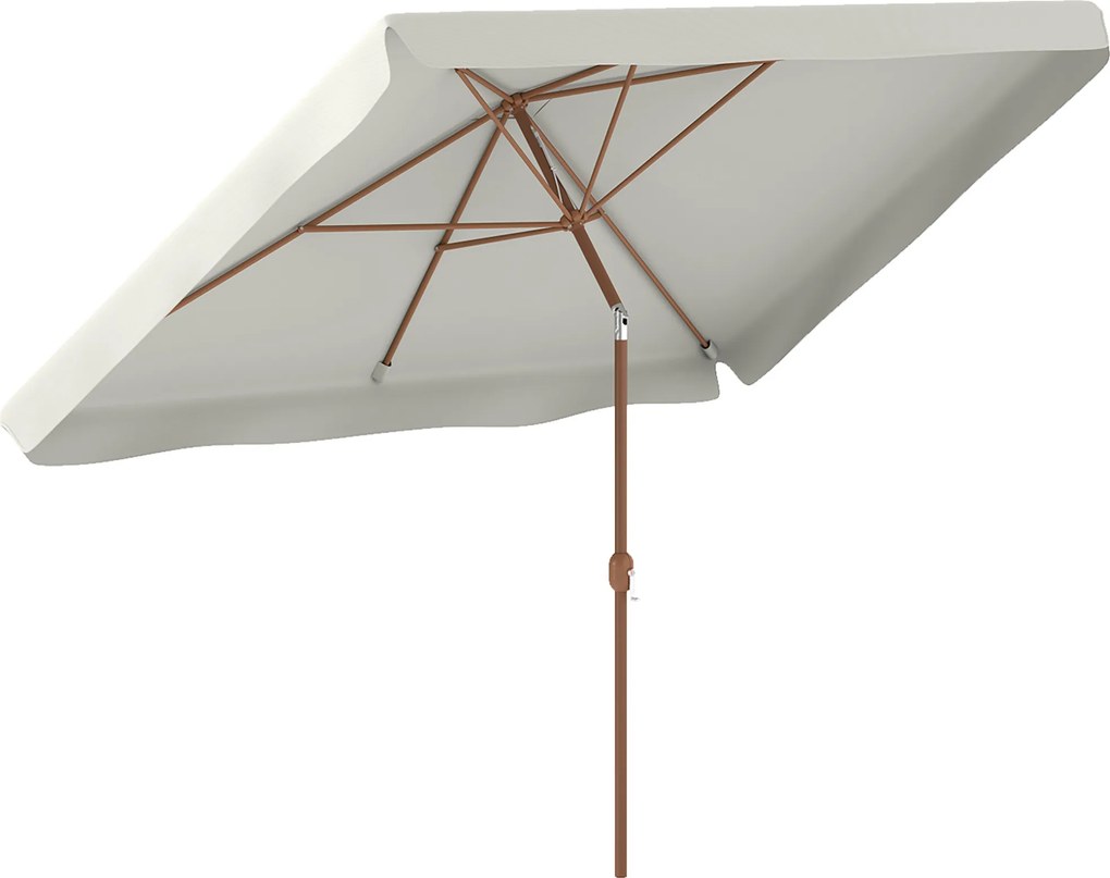 Outsunny Umbrelă de Grădină 2x3 m Inclinabilă cu Deschidere cu Manivelă, Orificiu de Ventilație și Margine cu Volane, Umbrelă de Exterior Dreptunghiulară Anti-UV 50+ din Aluminiu și Poliester de 180 g/㎡, Crem | Aosom Romania