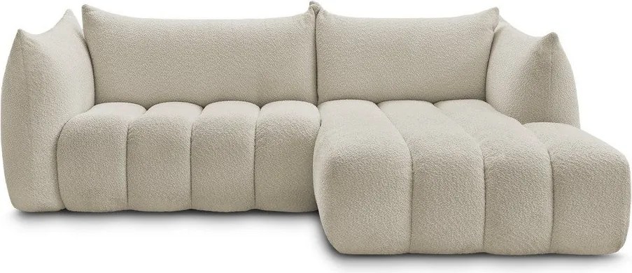 Colțar bej cu tapițerie din țesătură bouclé (cu colț pe partea dreaptă/cu șezlong) Azra – Bobochic Paris