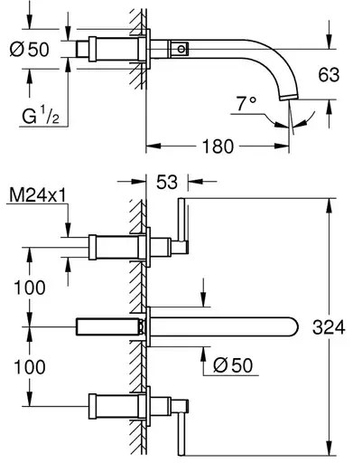 Baterie lavoar incastrata Grohe Atrio antracit periat Hard Graphite 3 elemente
