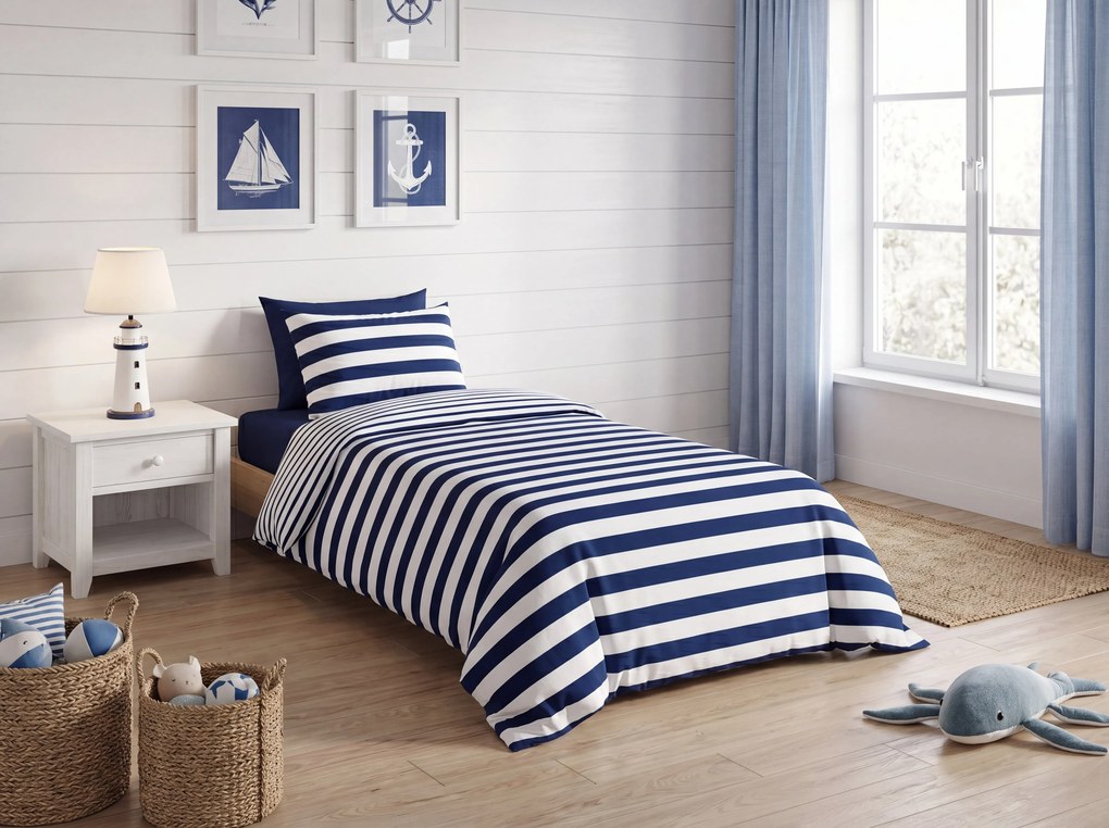 Lenjerie de pat din bumbac COASTLINE albastru-alb Dimensiune lenjerie de pat: 70 x 80 cm | 140 x 200 cm