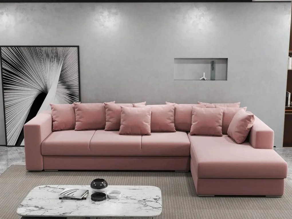 Colțar extensibil dumonde cu ladă de depozitare si sezut confortabil din spuma high-density, Gloria Royal Pink II 320x183 cm