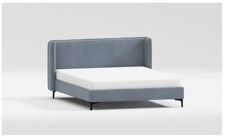 Pat matrimonial albastru tapițat cu somieră 200x200 cm Basti – Ropez