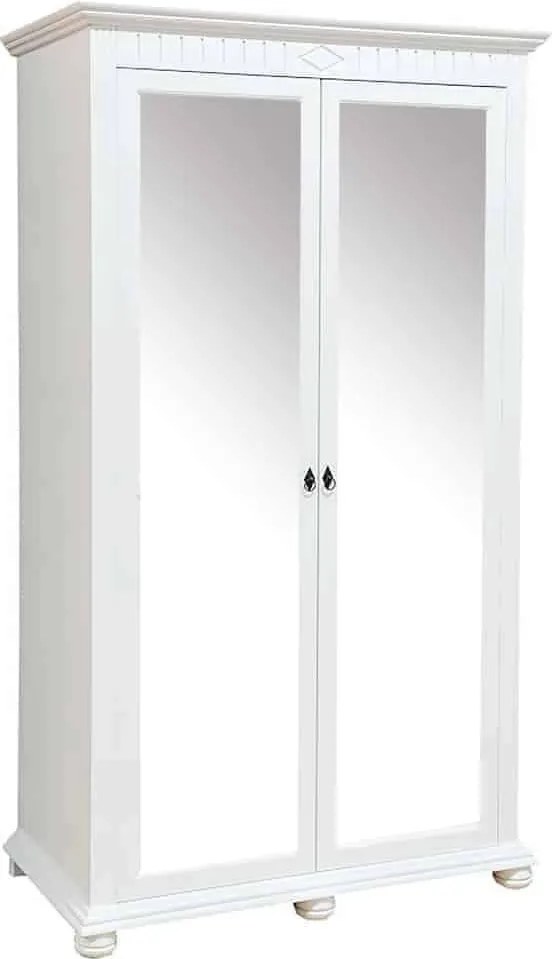 Dulap lemn masiv alb Natalie cu Oglinzi, 120 × 60 × 210 cm