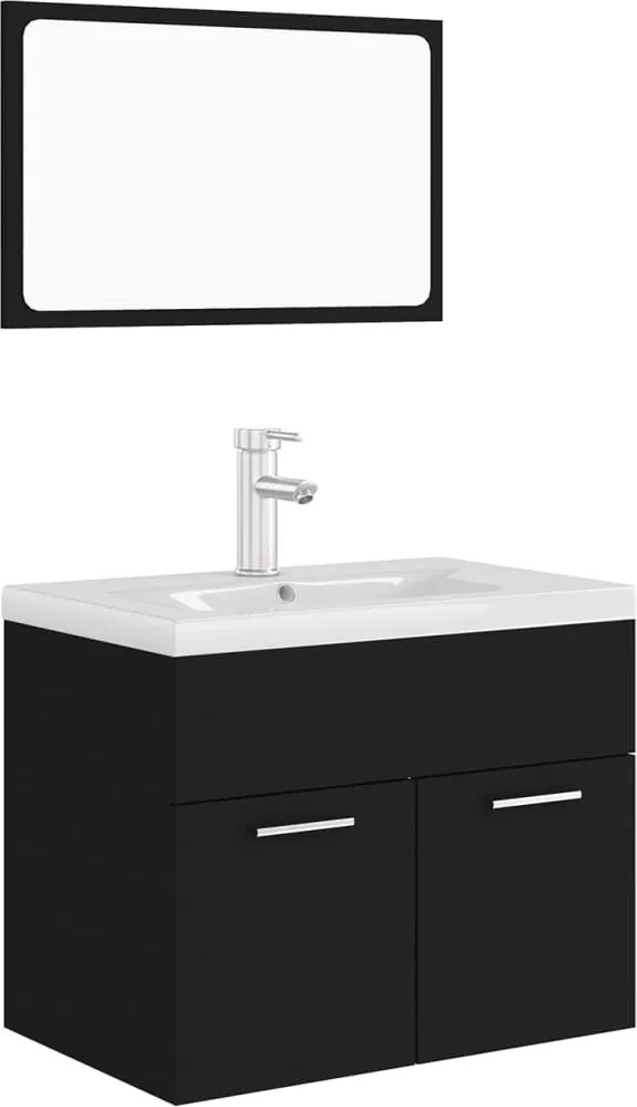 vidaXL Set mobilier de baie, negru, lemn prelucrat