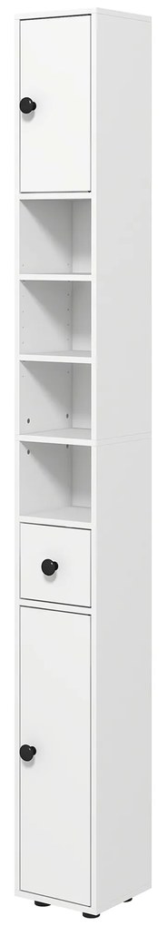 kleankin Cabinet de baie, 4 rafturi, sertar, plăci aglomerate, design subțire, Alb | Aosom Romania