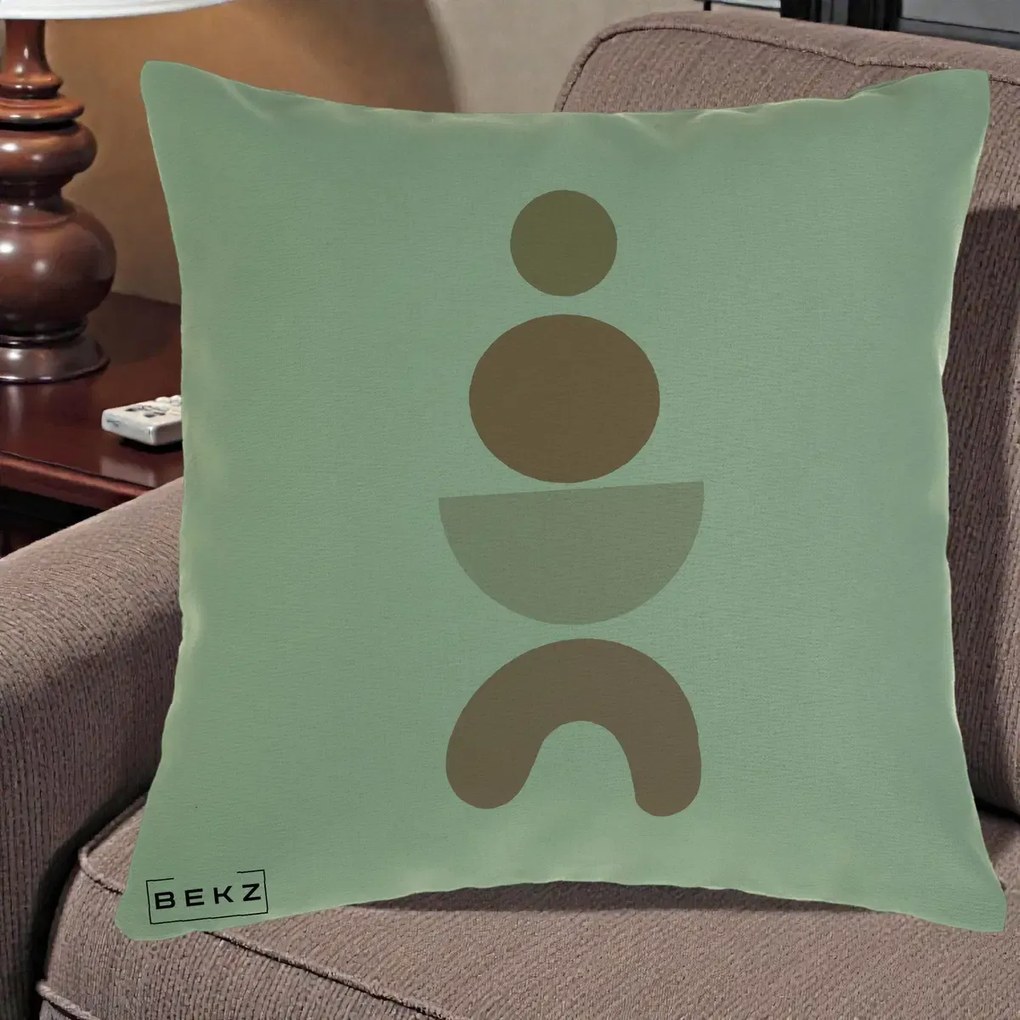 Perna Decorativa Geometric Boho Cercuri si Arc, 40x40 cm, Verde, Husa Detasabila, Perna Inclusa, BEKZ®