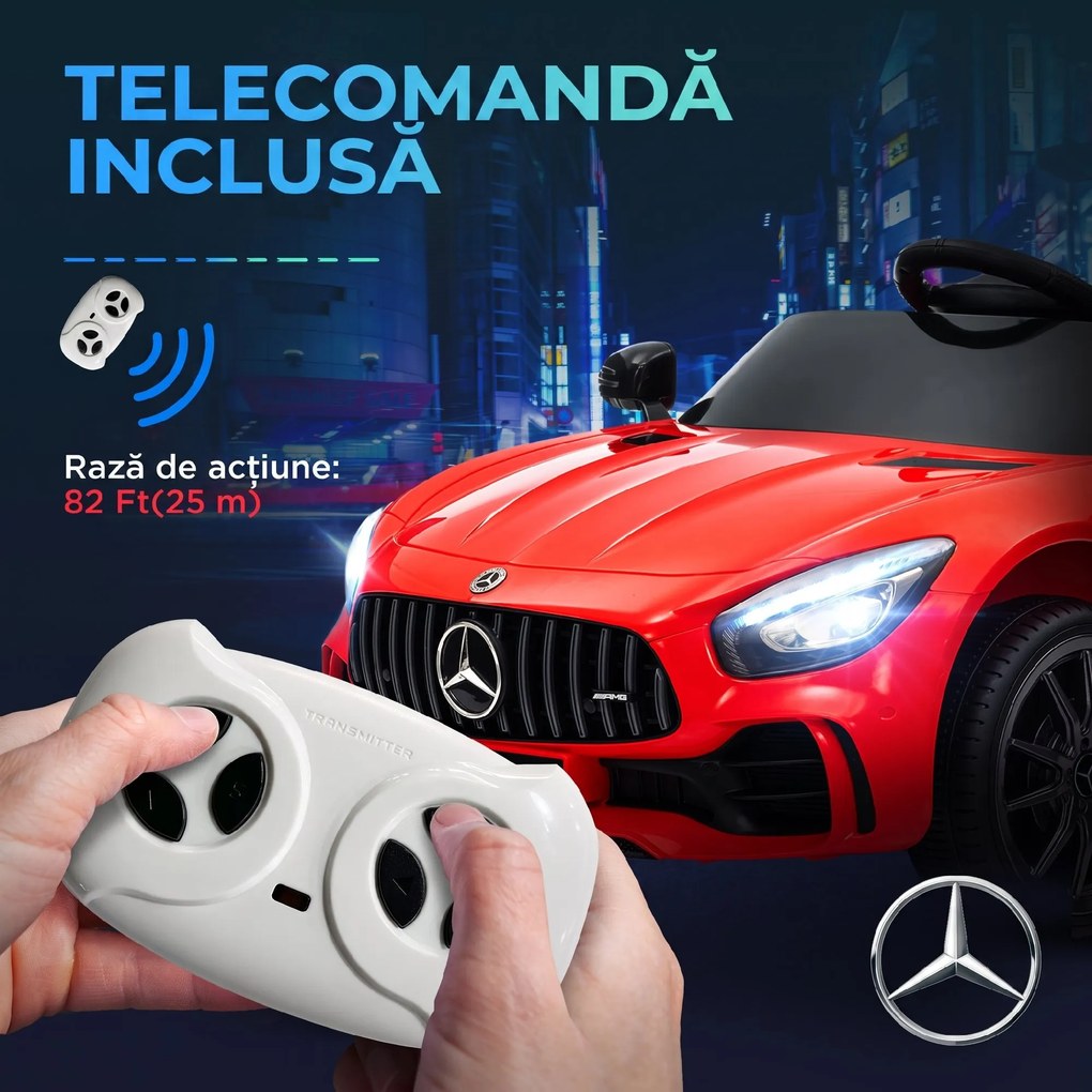 AIYAPLAY Mașină electrică pentru copii Mercedes-AMG GTR, 2 motoare, telecomandă, 3-5 km/h, roșu, 3-6 ani | Aosom Romania