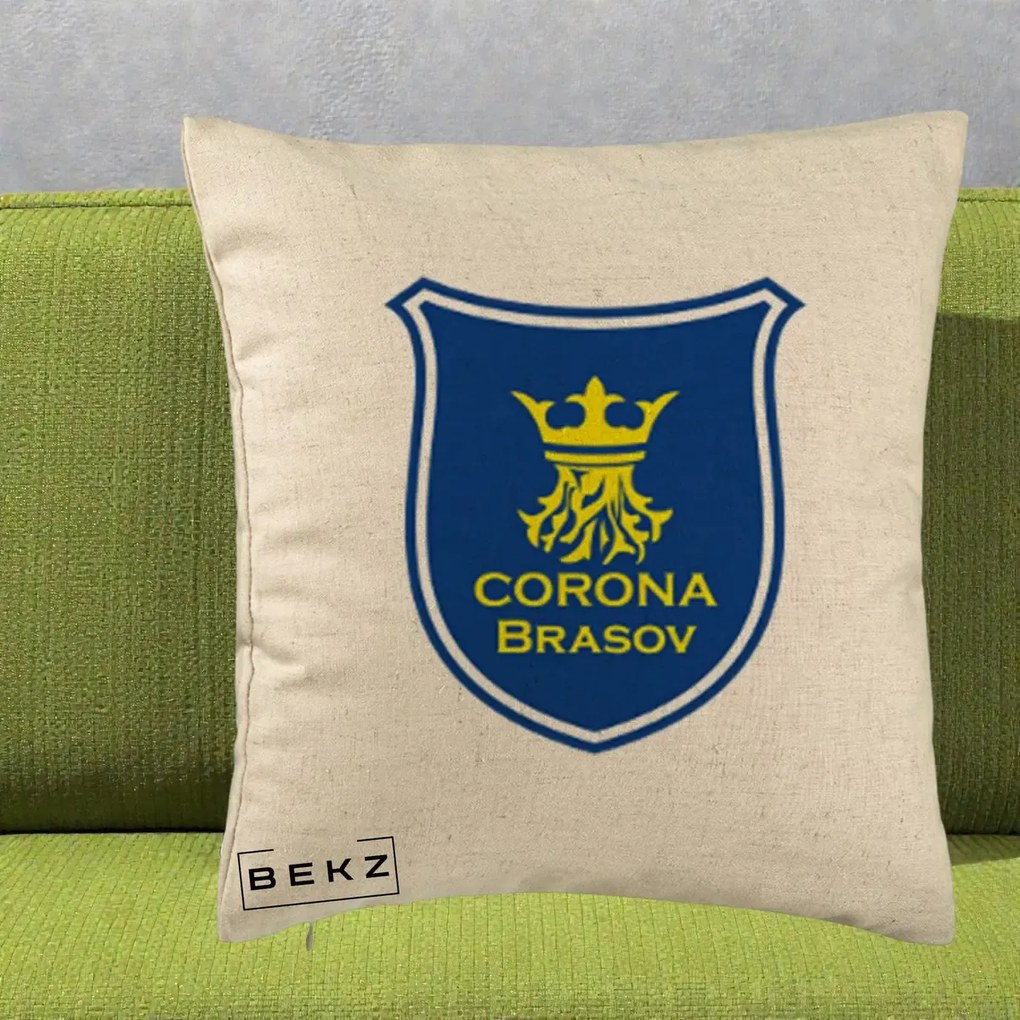 Perna Personalizata Corona Brasov Fotbal, 40x40 cm, Bej, Husa Detasabila, Perna Inclusa, BEKZ®