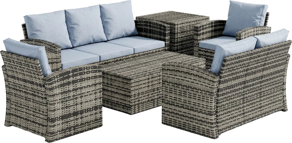 Outsunny Set de mobilier de gradina din ratan de 6 piese, canapea si 2 fotolii tapitate pentru 7 persoane, bej | Aosom Romania