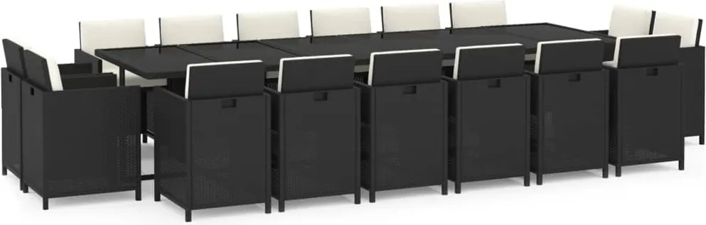 vidaXL Set mobilier de exterior cu perne, 17 piese, negru, poliratan