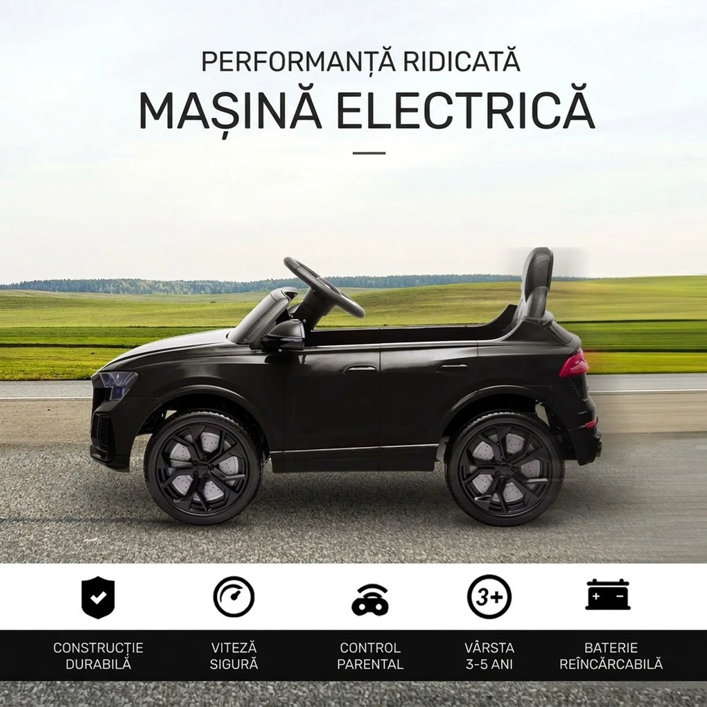 HOMCOM Mașină Electrică pentru Copii Audi RS Q8, 6V, 2 Motoare, Telecomandă, PP, 101x62x51 cm, Negru | Aosom Romania