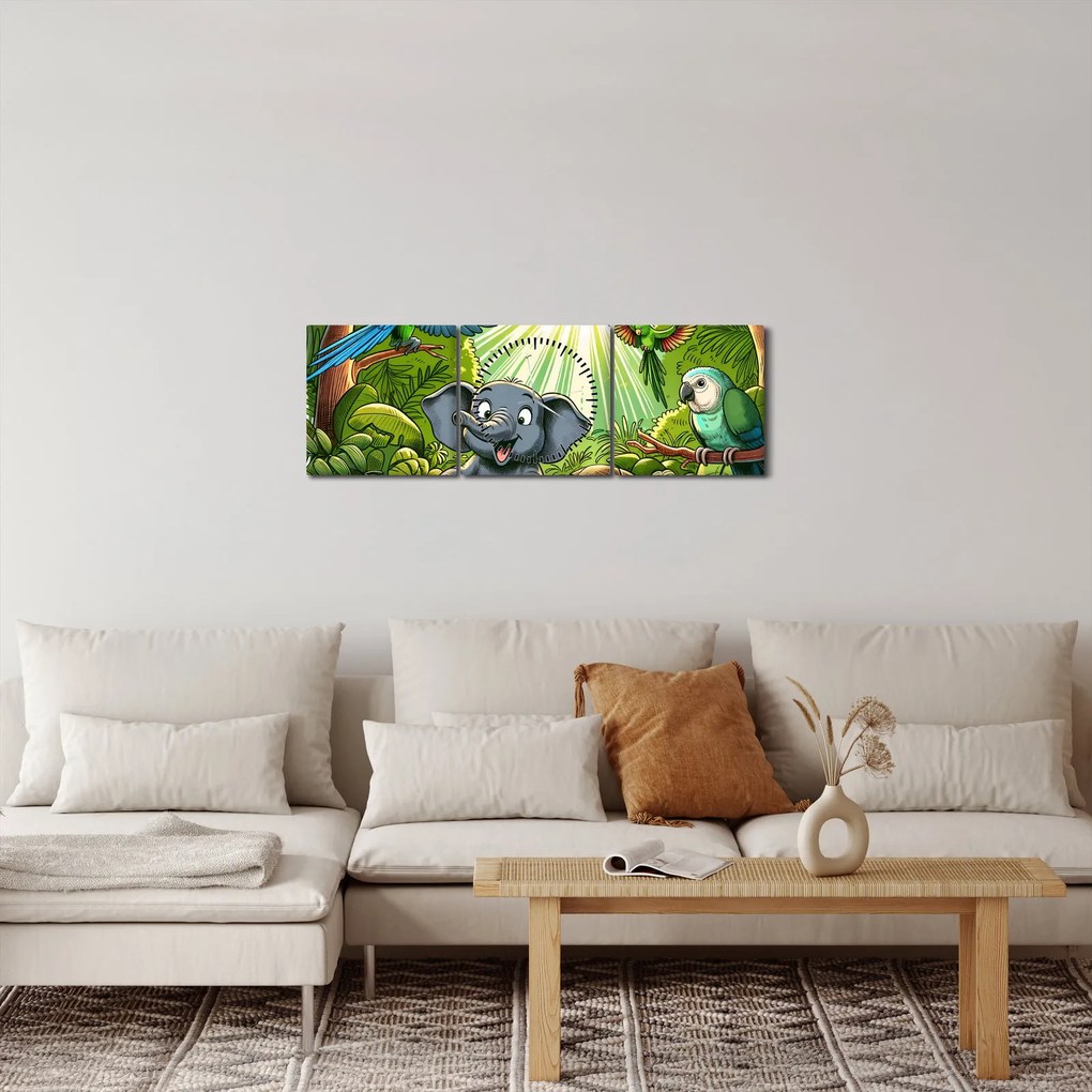 Tablou - Animăluțe vesele (cu ceas) (90x30 cm)