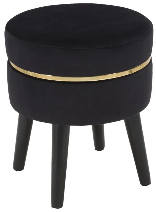 Taburet negru/auriu din catifea si lemn de Pin, Paris Mauro Ferretti