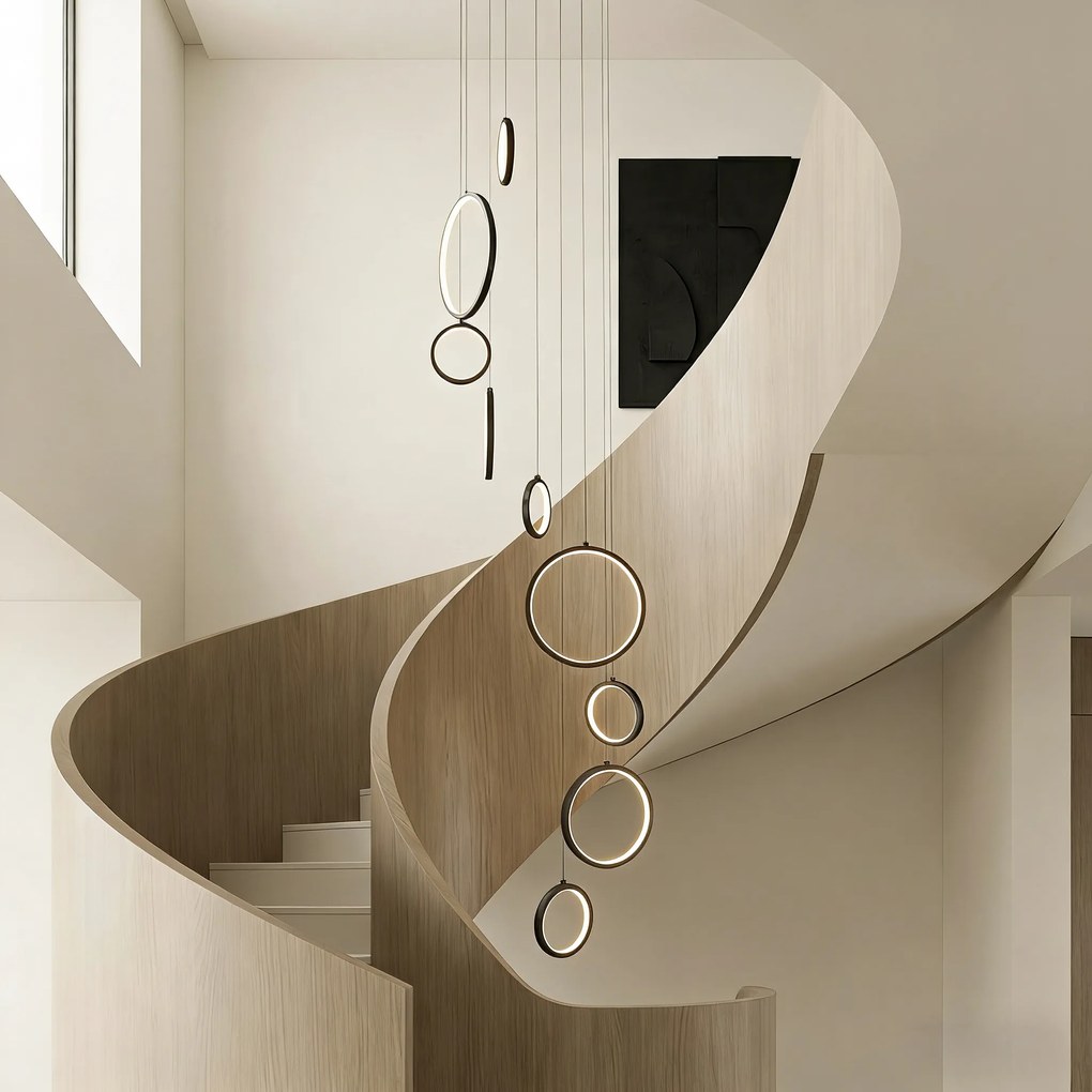 Lampă suspendată de design neagră cu 9 lumini, incluzând LED cu dimmer în 3 trepte - Vide Anella