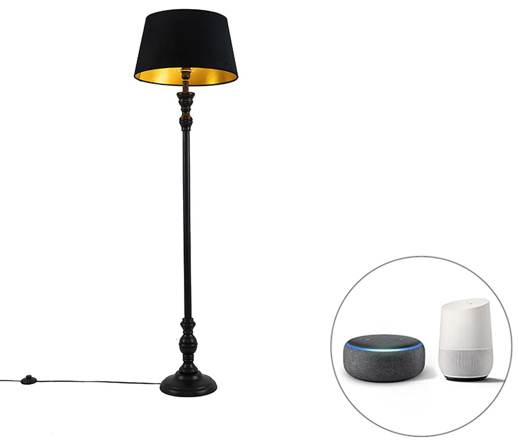 Lampă de podea inteligentă neagră cu abajur negru cu auriu 45 cm incl. Wifi A60 - Classico