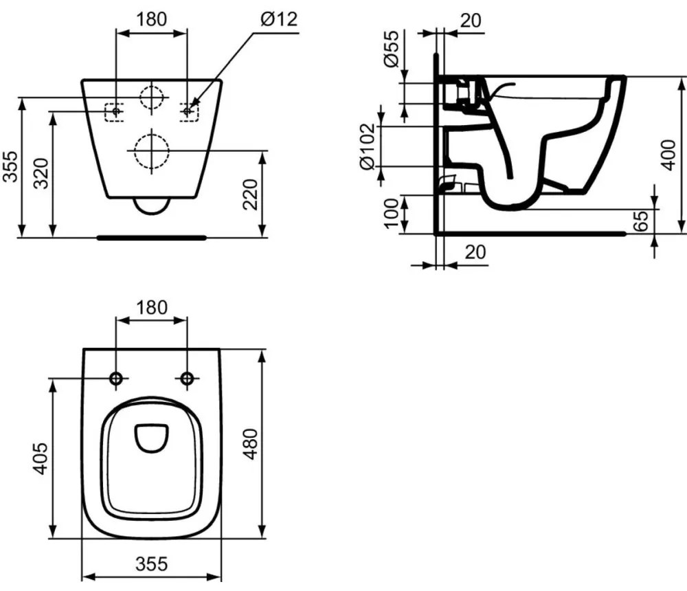 Vas wc suspendat rimless plus Ideal Standard i.life S alb lucios cu capac soft close inclus