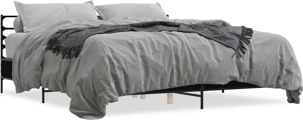 vidaXL Cadru de pat, negru, 200x200 cm, lemn prelucrat și metal