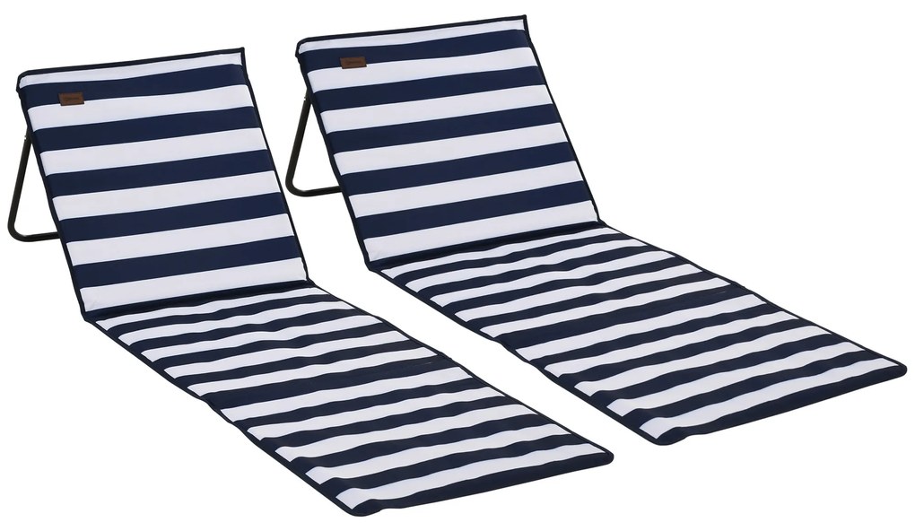 Outsunny Set 2 Șezlonguri Pliabile cu Unghi Reglabil și Buzunar cu Fermoar, 142x51x40 cm, Albastru | Aosom Romania