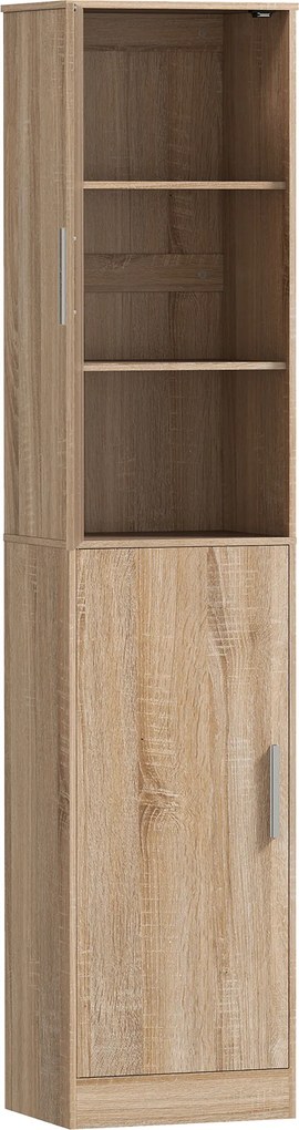 HOMCOM Dulap coloană pentru baie cu 2 compartimente și 6 rafturi reglabile, aspect lemn, 40x35x180 cm, culoare lemn | Aosom Romania
